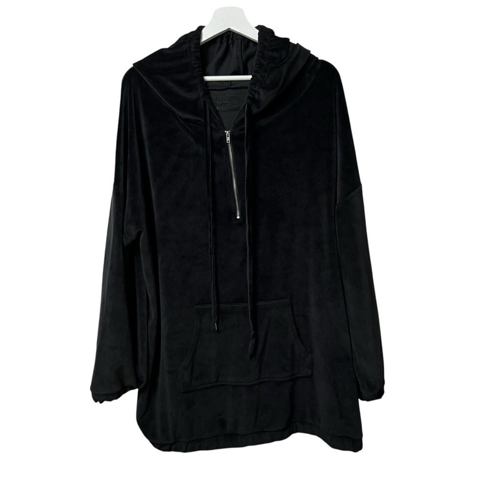 Free Press Velvet Hooded Tunic Top Pullover SZ 2X XXL Hoodie Sweater Black Boho